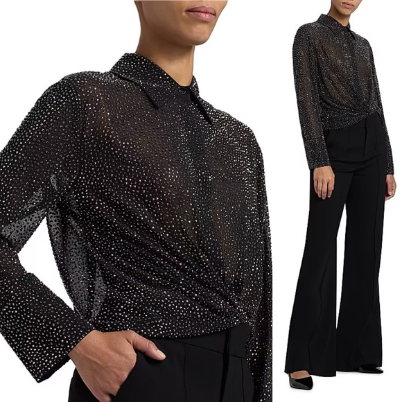 Alice + Olivia Crystal Embellished Oversized Button Down Size XS NWT - Picture 2 of 16